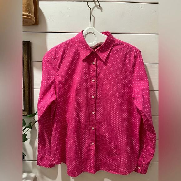 LAUREN RALPH LAUREN  pink & white polka dots button down shirt size XL - Picture 2 of 8